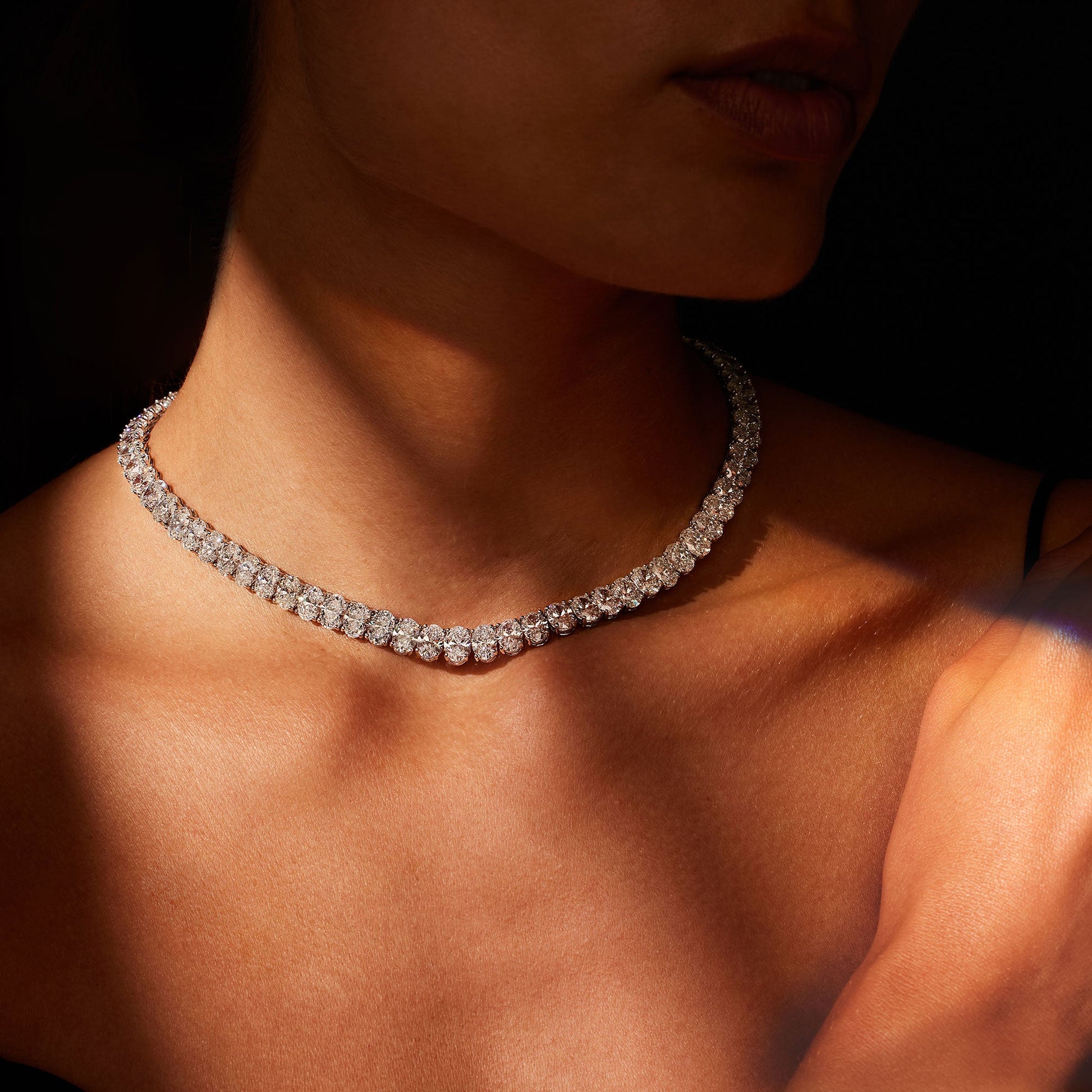 Lara Jewels High Jewellry High Jewelry | Oval Cut Tennis Necklace - 18k White Gold - Front View