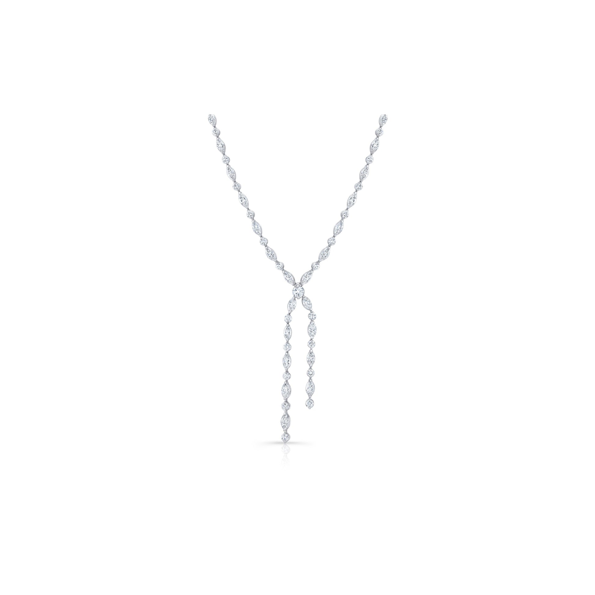 Lara Jewels High Jewellry High Jewelry | Marquise Cut Detachable Lariat Necklace - Platinum - Side View