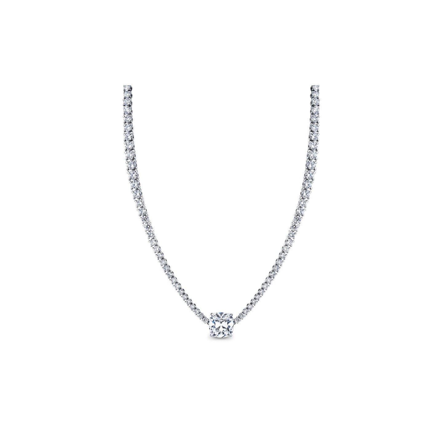 Lara Jewels High Jewellry High Jewelry | Antique Cushion Cut Collar Necklace - 18k White Gold - Front View