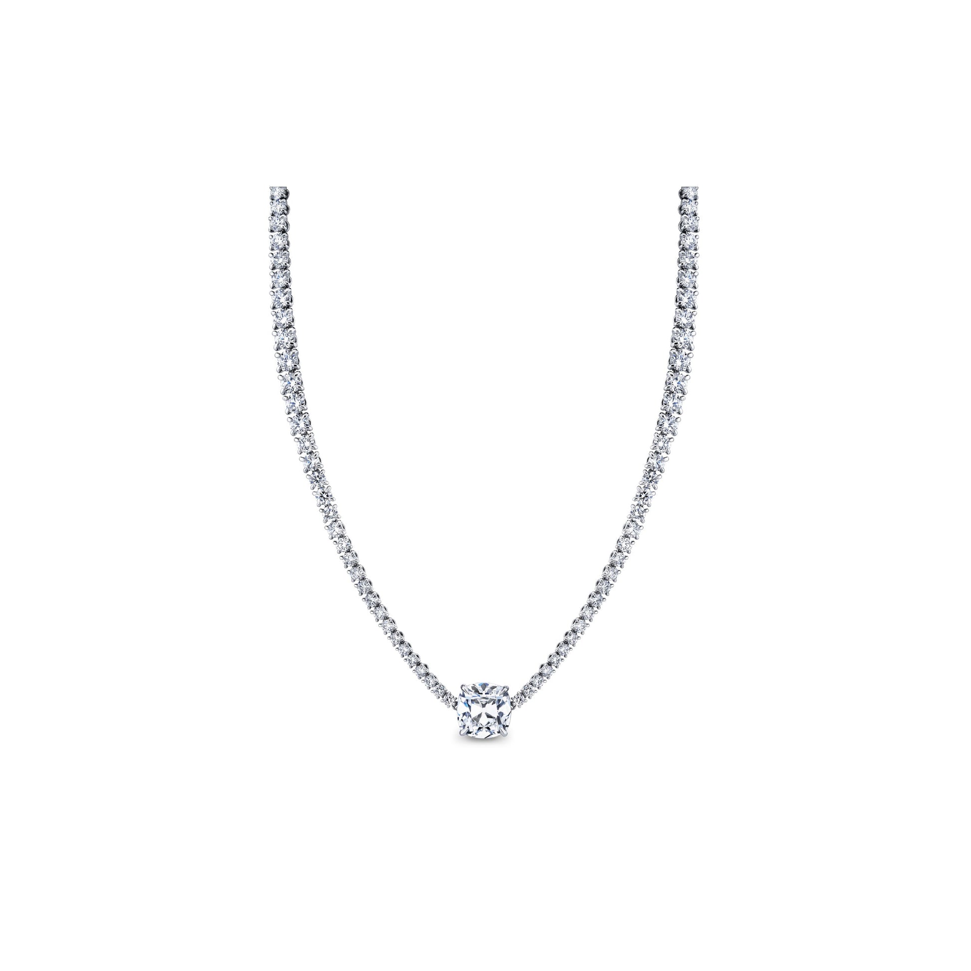 Lara Jewels High Jewellry High Jewelry | Antique Cushion Cut Collar Necklace - 18k White Gold - Front View