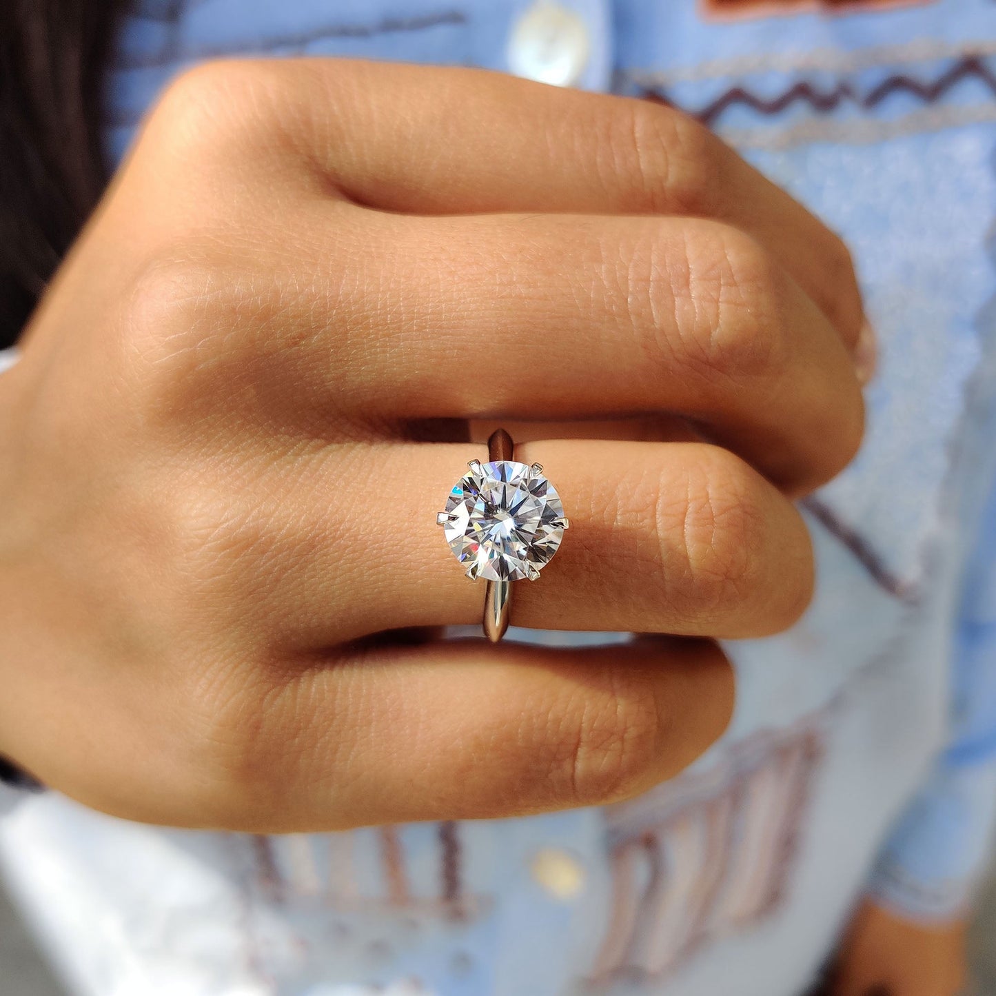 Round Cut Moissanite Solitaire Engagement Ring