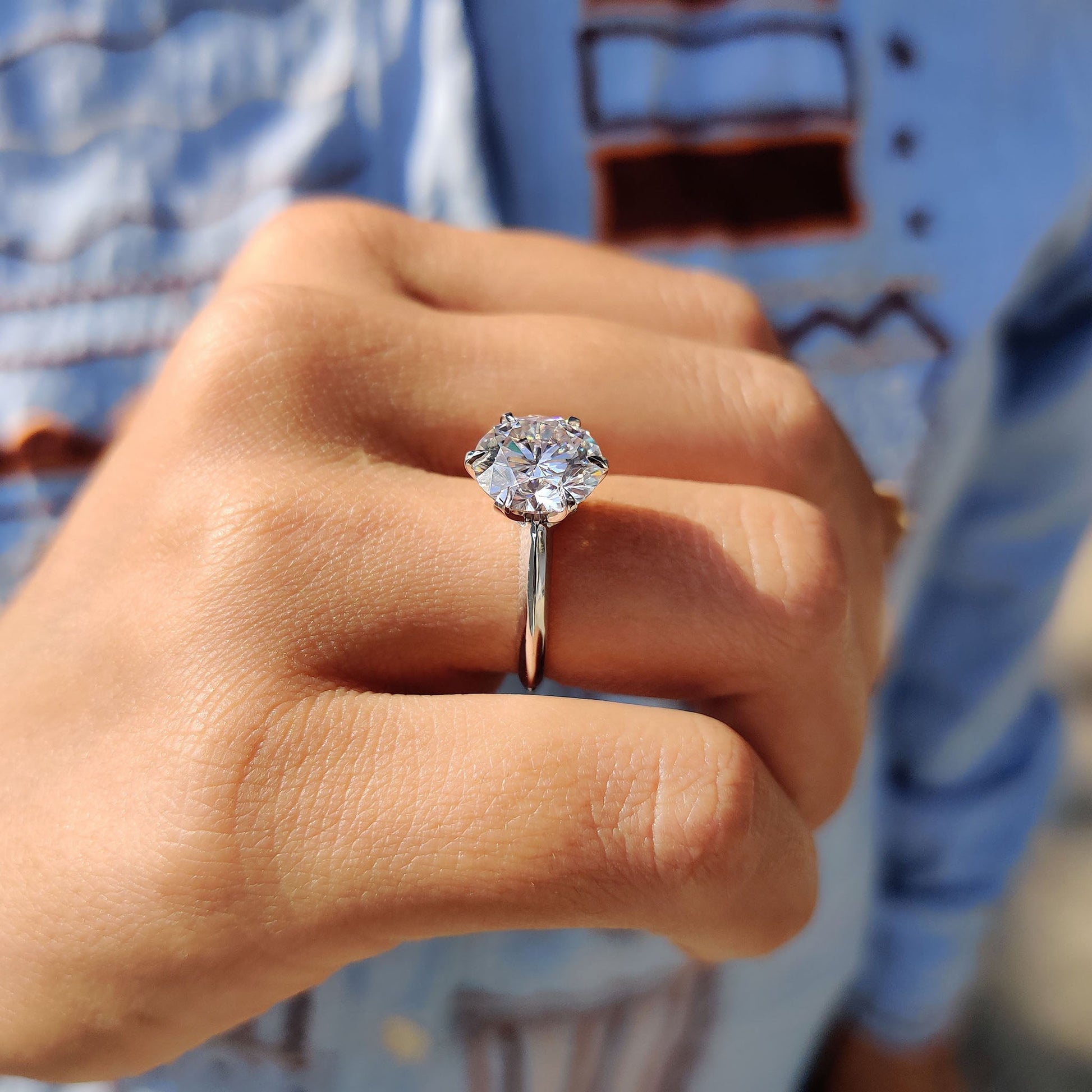 Round Cut Moissanite Solitaire Engagement Ring