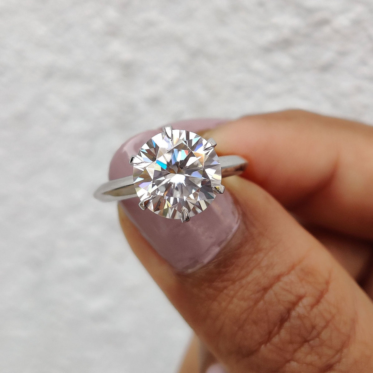 Round Cut Moissanite Solitaire Engagement Ring