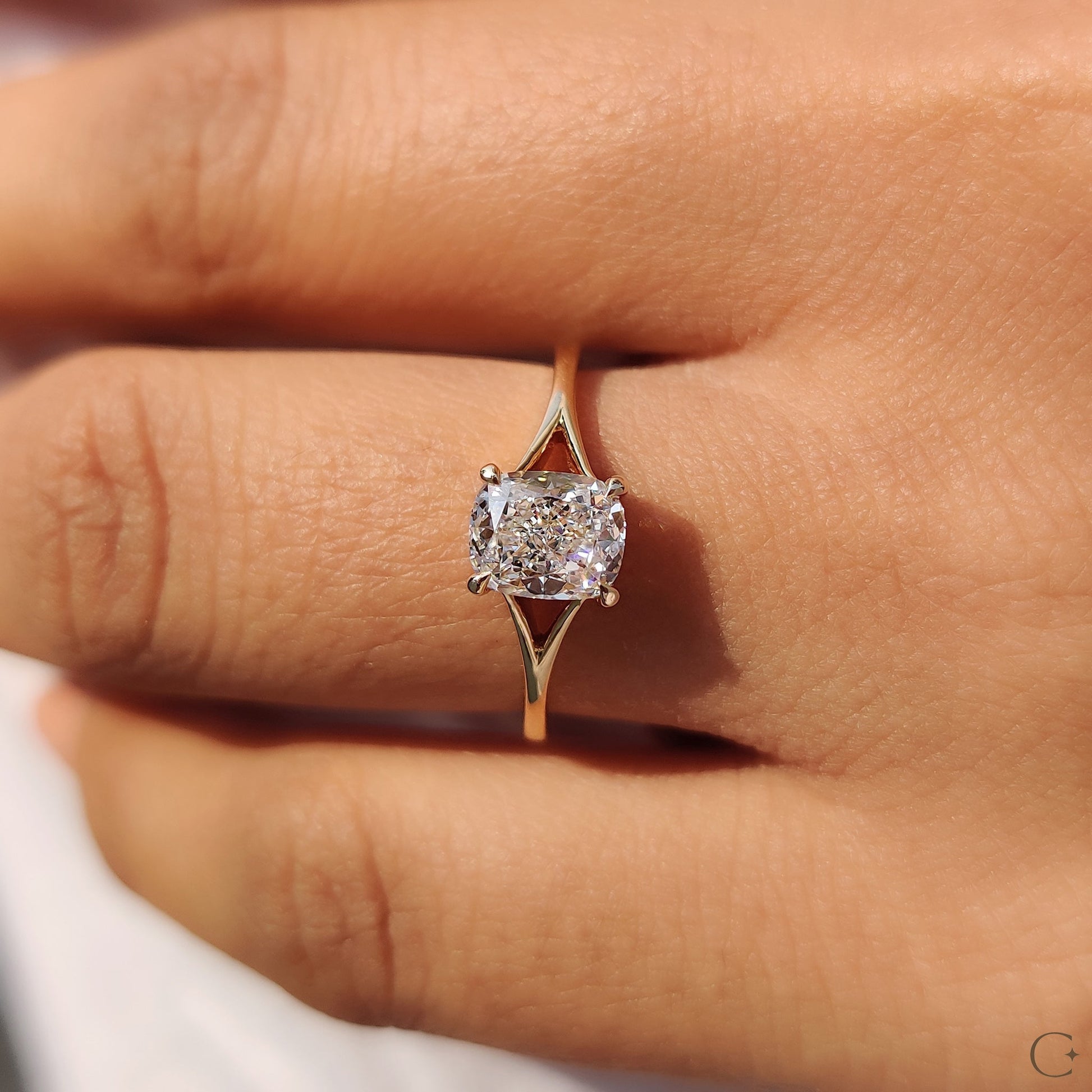 Cushion Diamond Ring In Split Shank Style