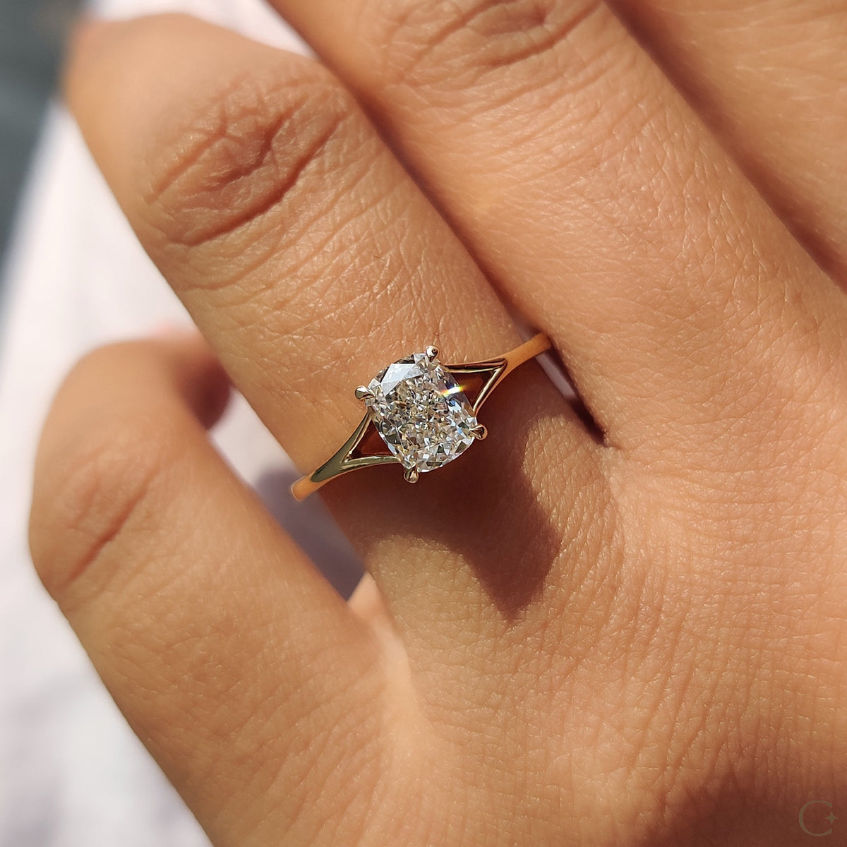Cushion Diamond Ring In Split Shank Style
