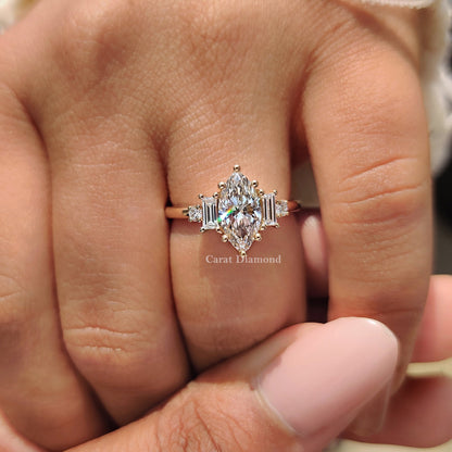 5 Stone Engagement Ring With Two Baguette Side Stone