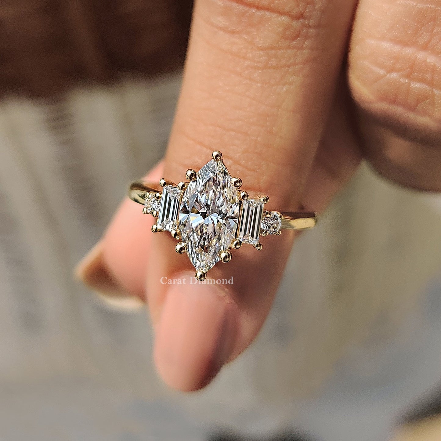 5 Stone Engagement Ring With Two Baguette Side Stone