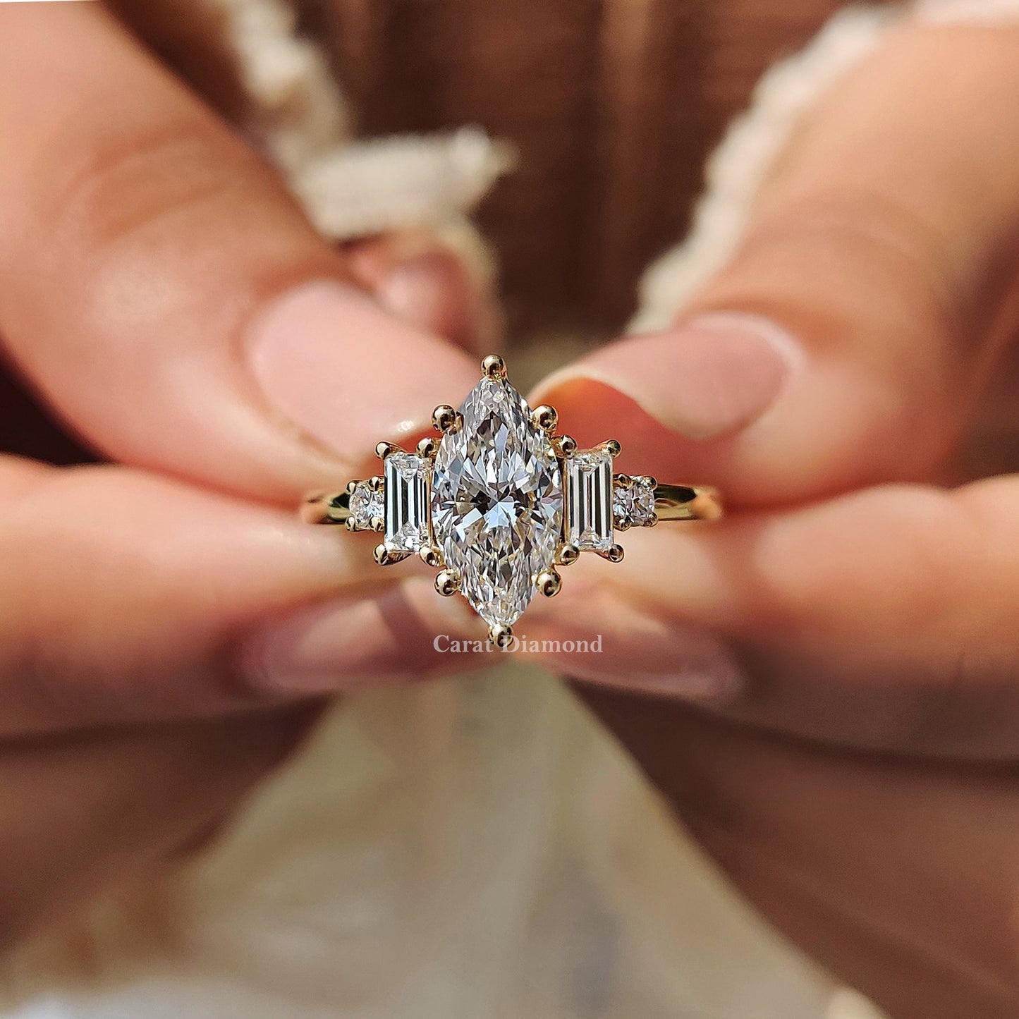5 Stone Engagement Ring With Two Baguette Side Stone