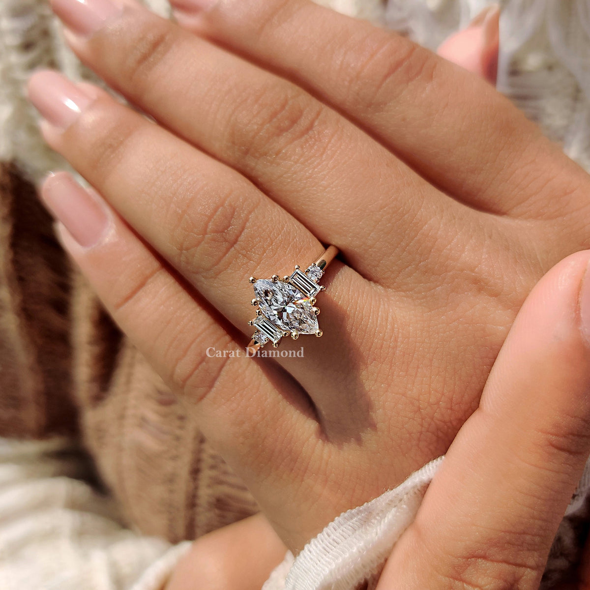 5 Stone Engagement Ring With Two Baguette Side Stone