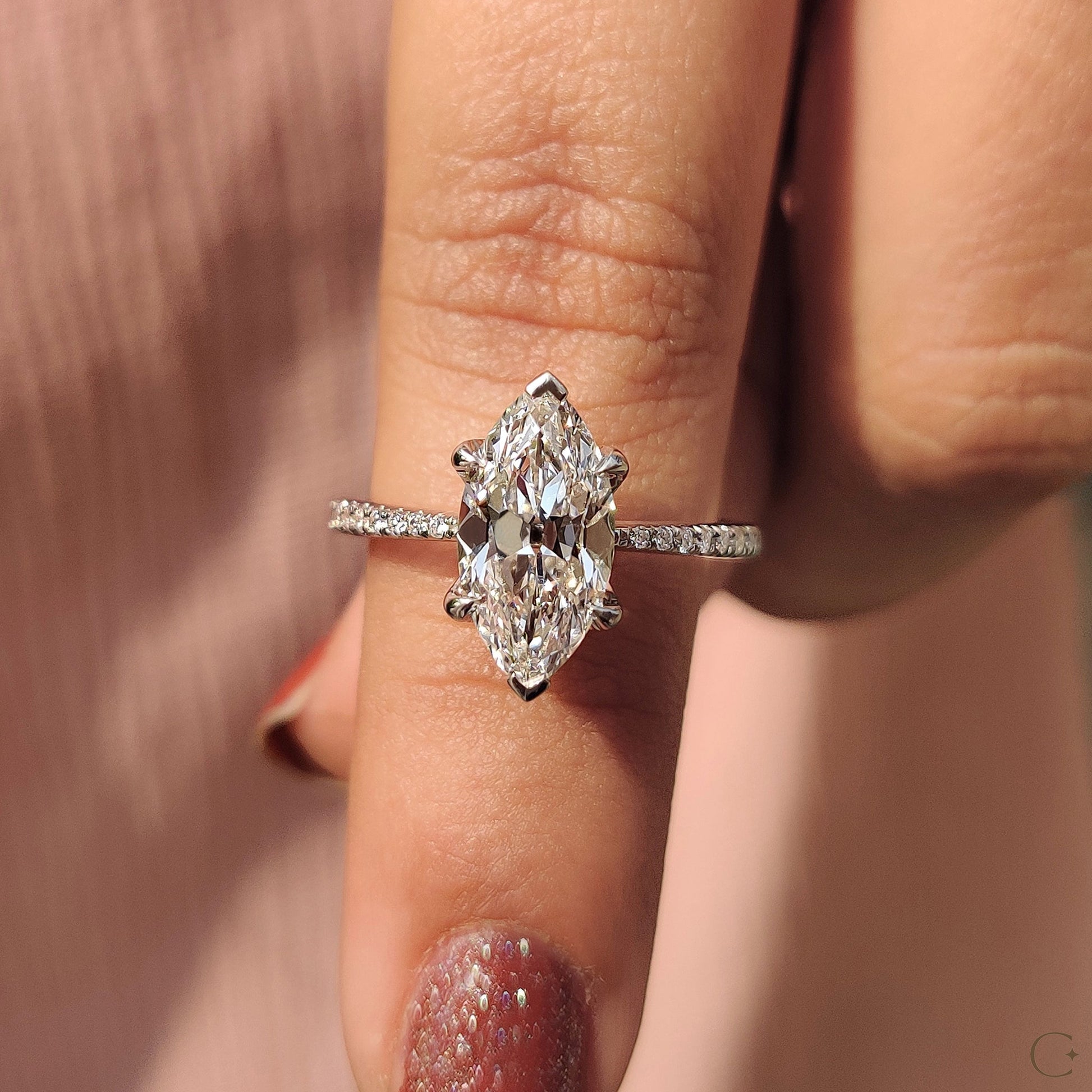 Old European Marquise Cut Ring In Pave Style