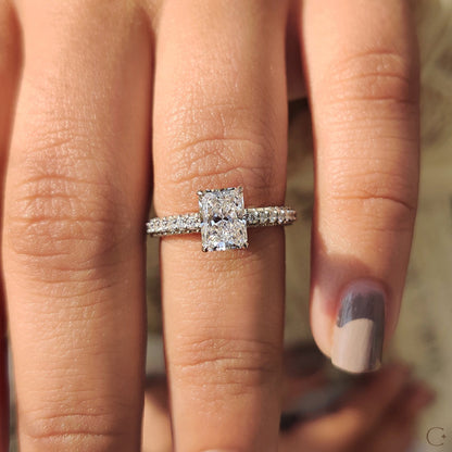 Radiant Cut Diamond Ring In Hidden Halo Design