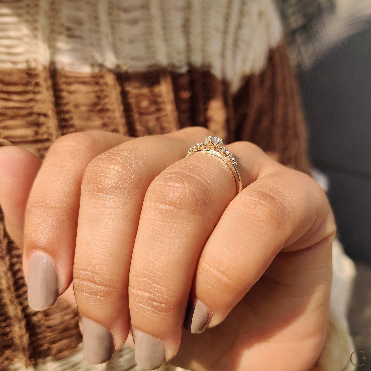 5 Stone Engagement Ring With Round Diamond