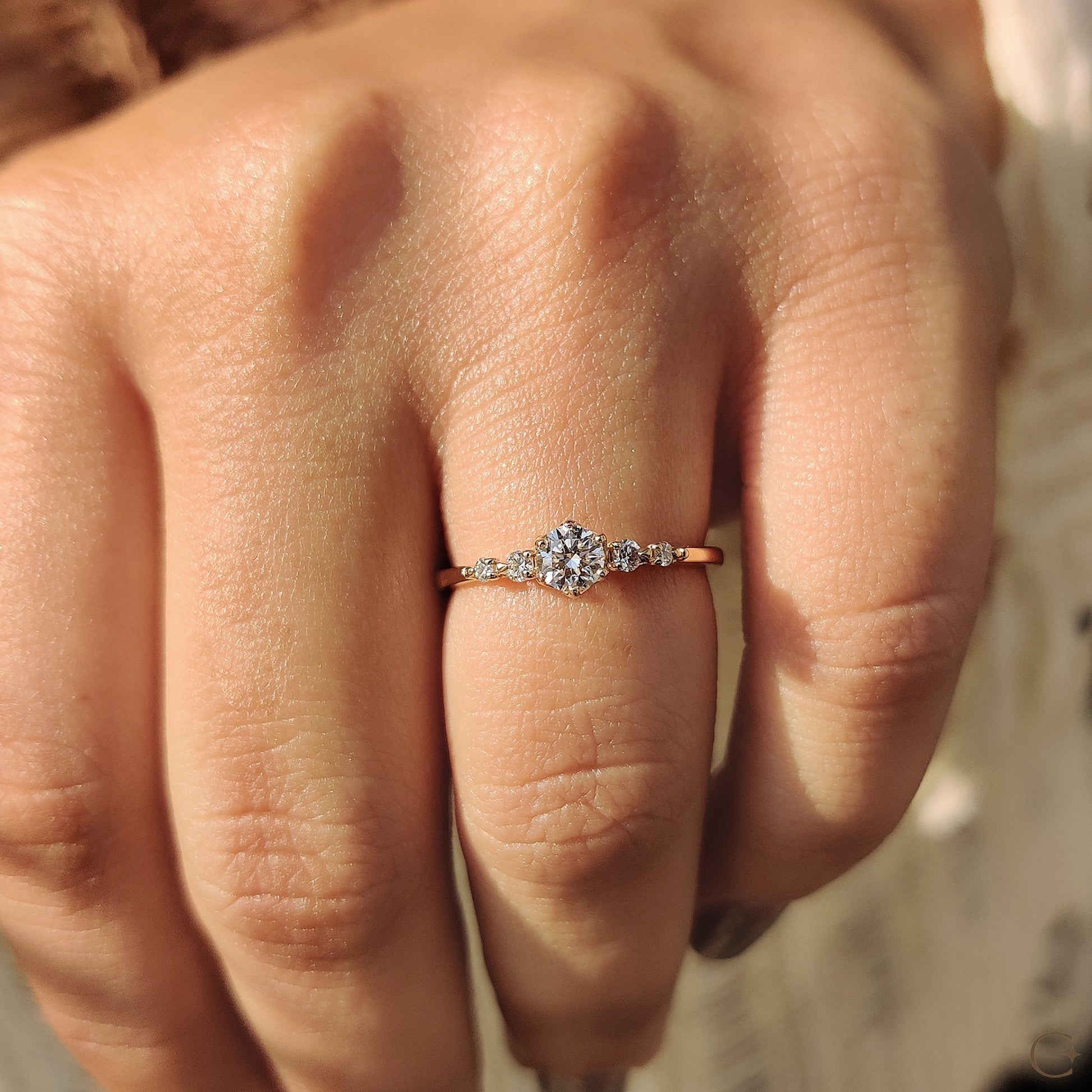 5 Stone Engagement Ring With Round Diamond