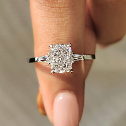 3 Stone Engagement Ring With Cushion And Tapered Baguette