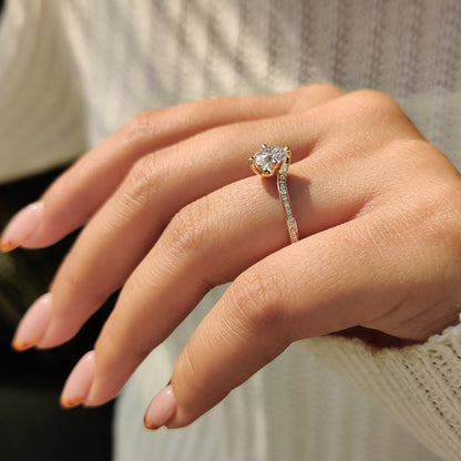 Round Diamond Bypass Ring Setting In Pave Style