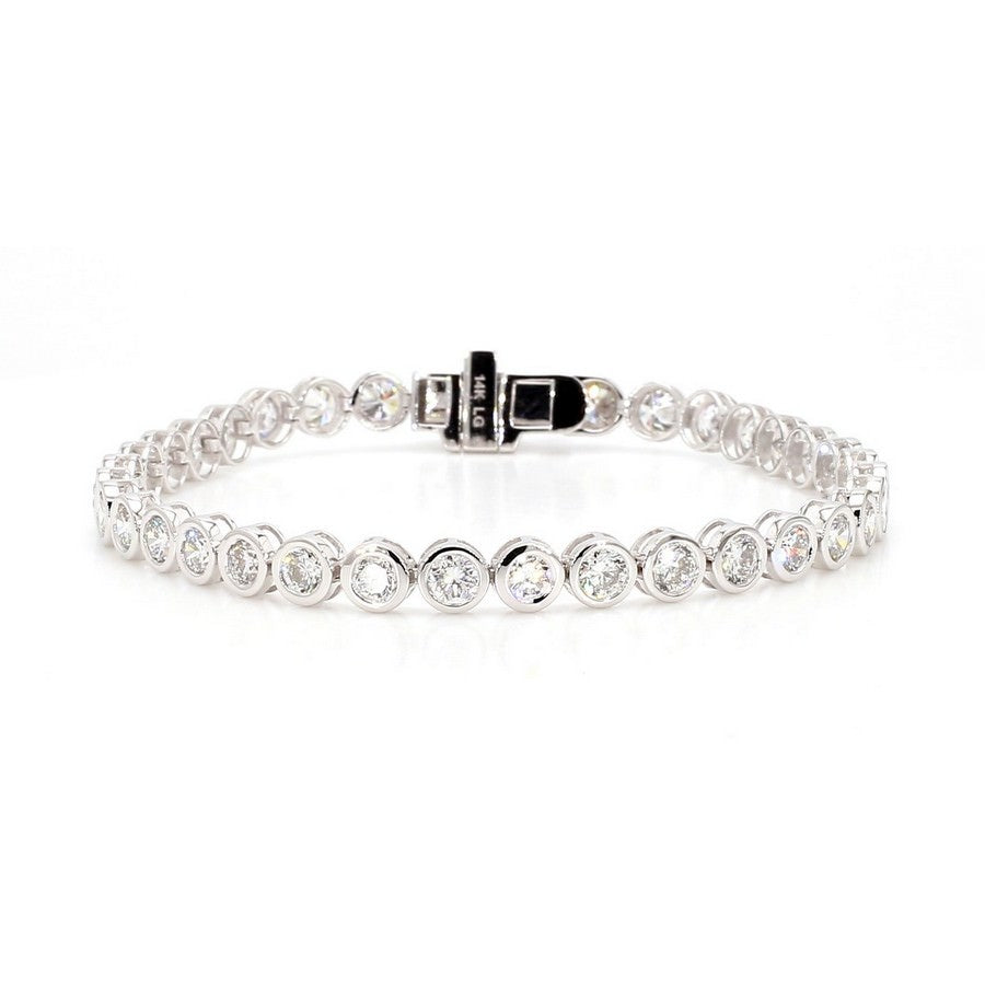 14K White Gold Bezel Tennis Bracelet - 14K / White Gold / 6.50 CTW