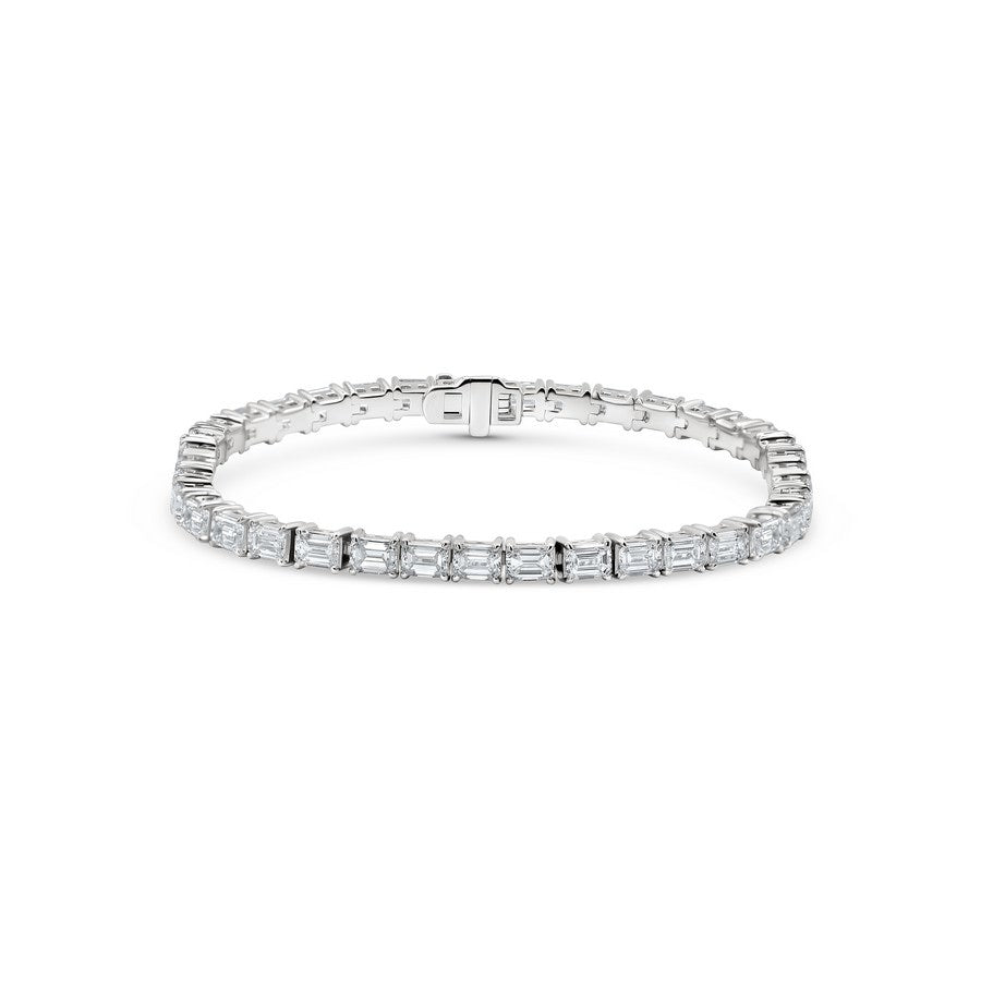 14K White Gold East-West Emerald Cut Tennis Bracelet - 14K / White Gold / 10.00 CTW