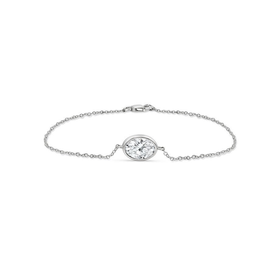 14K White Gold Oval Bezel Bracelet - SL / White Gold / 1.00 CTW