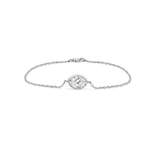 14K White Gold Oval Bezel Bracelet - SL / White Gold / 1.00 CTW