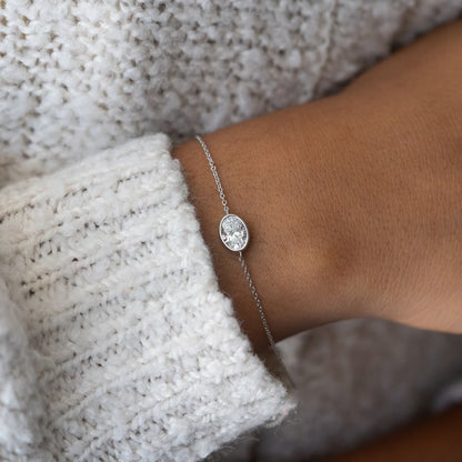14K White Gold Oval Bezel Bracelet