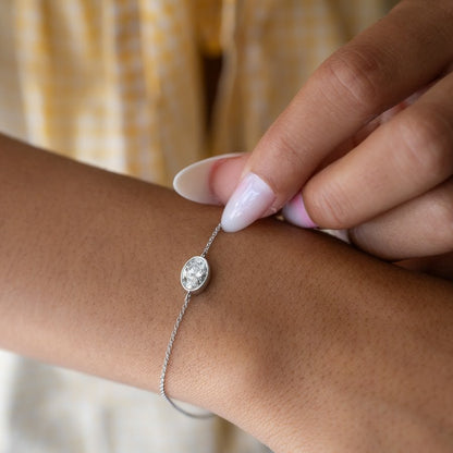 14K White Gold Oval Bezel Bracelet