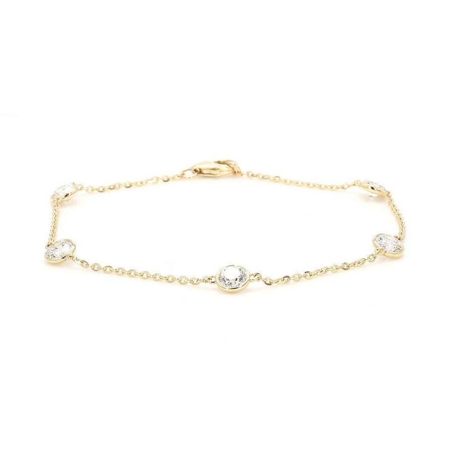 14K Yellow Gold Station Bracelet - 14K / White Gold / 0.50 CTW