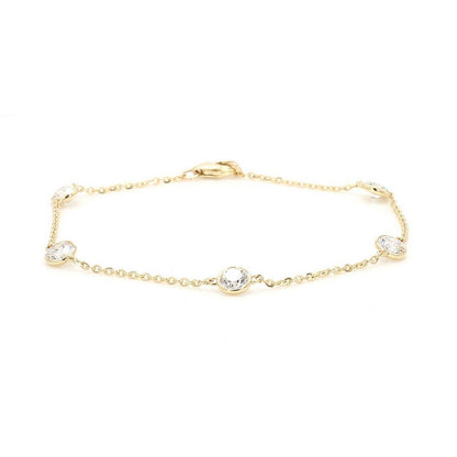14K Yellow Gold Station Bracelet - 14K / White Gold / 0.50 CTW