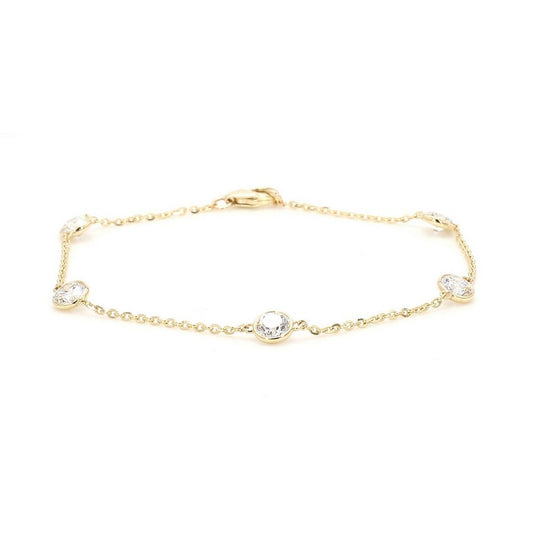 14K Yellow Gold Station Bracelet - 14K / White Gold / 0.50 CTW