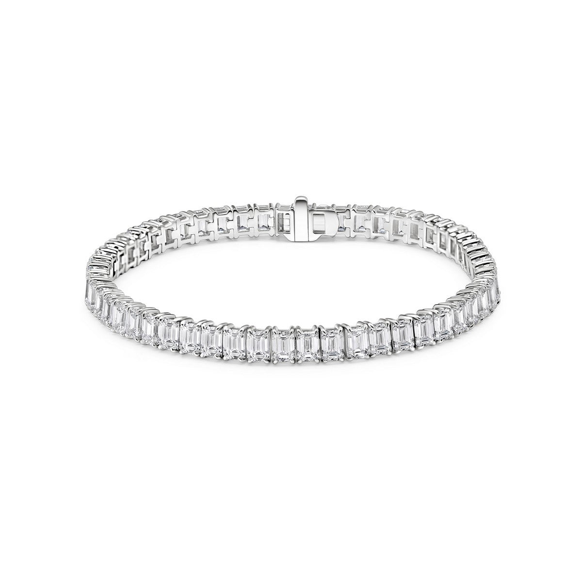 14K White Gold Emerald Cut Tennis Bracelet - 14K / White Gold / 14.00 CTW