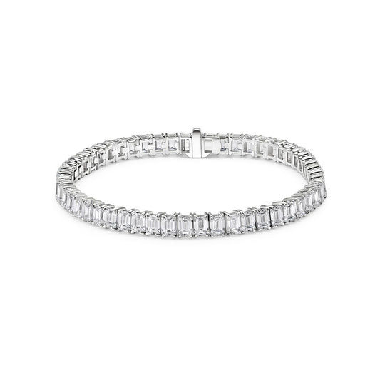 14K White Gold Emerald Cut Tennis Bracelet - 14K / White Gold / 14.00 CTW