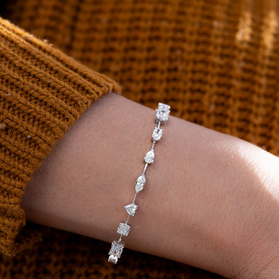 14K White Gold Multi-Shape Tennis Bracelet