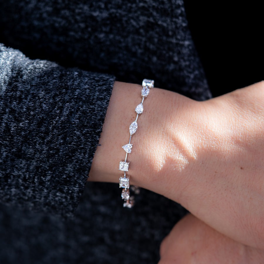 14K White Gold Multi-Shape Tennis Bracelet