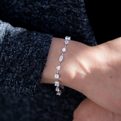 14K White Gold Multi-Shape Tennis Bracelet