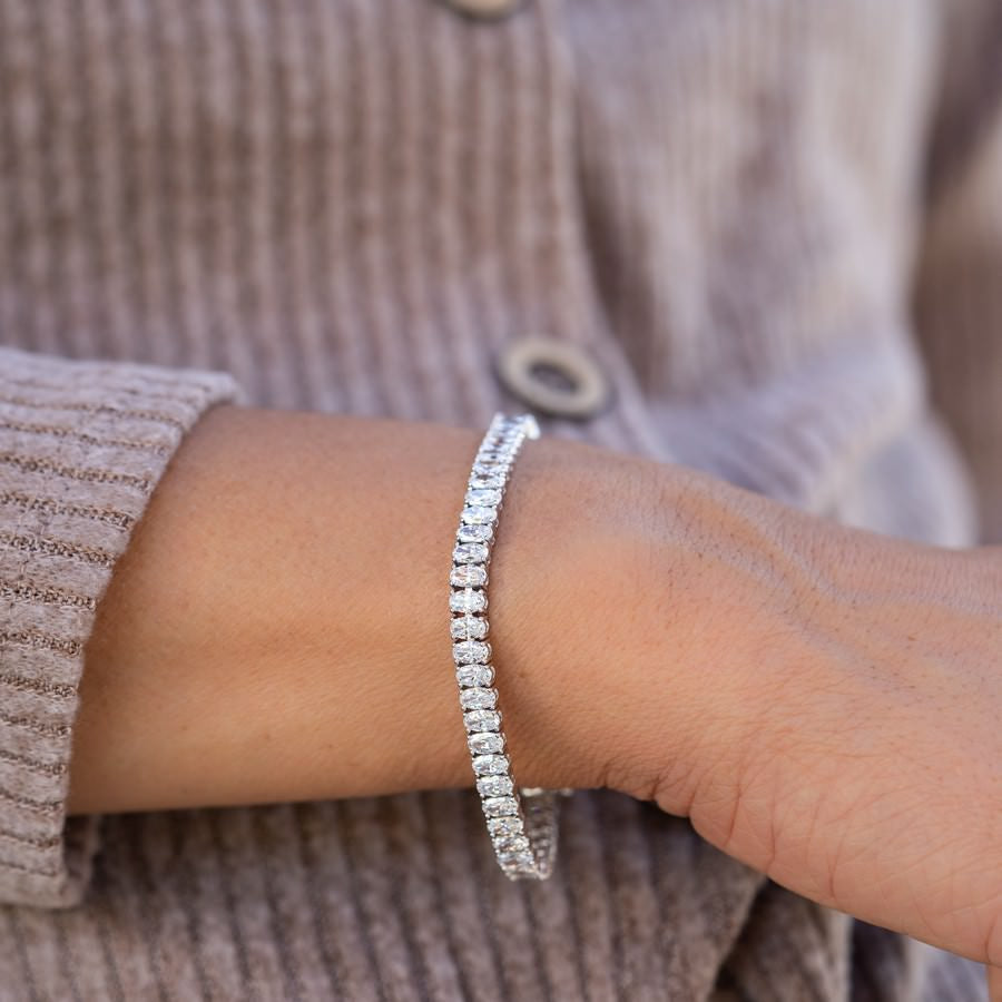 14K White Gold Oval Tennis Bracelet