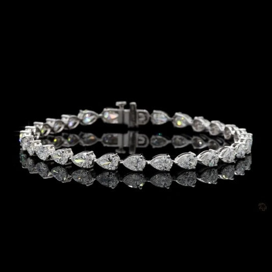 14K White Gold Alternating Pear Tennis Bracelet - 14K / White Gold / 3.50 CTW