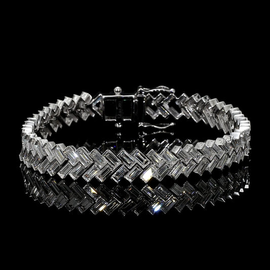14K White Gold Baguette Tennis Bracelet - 14K / White Gold / 11.50 CTW