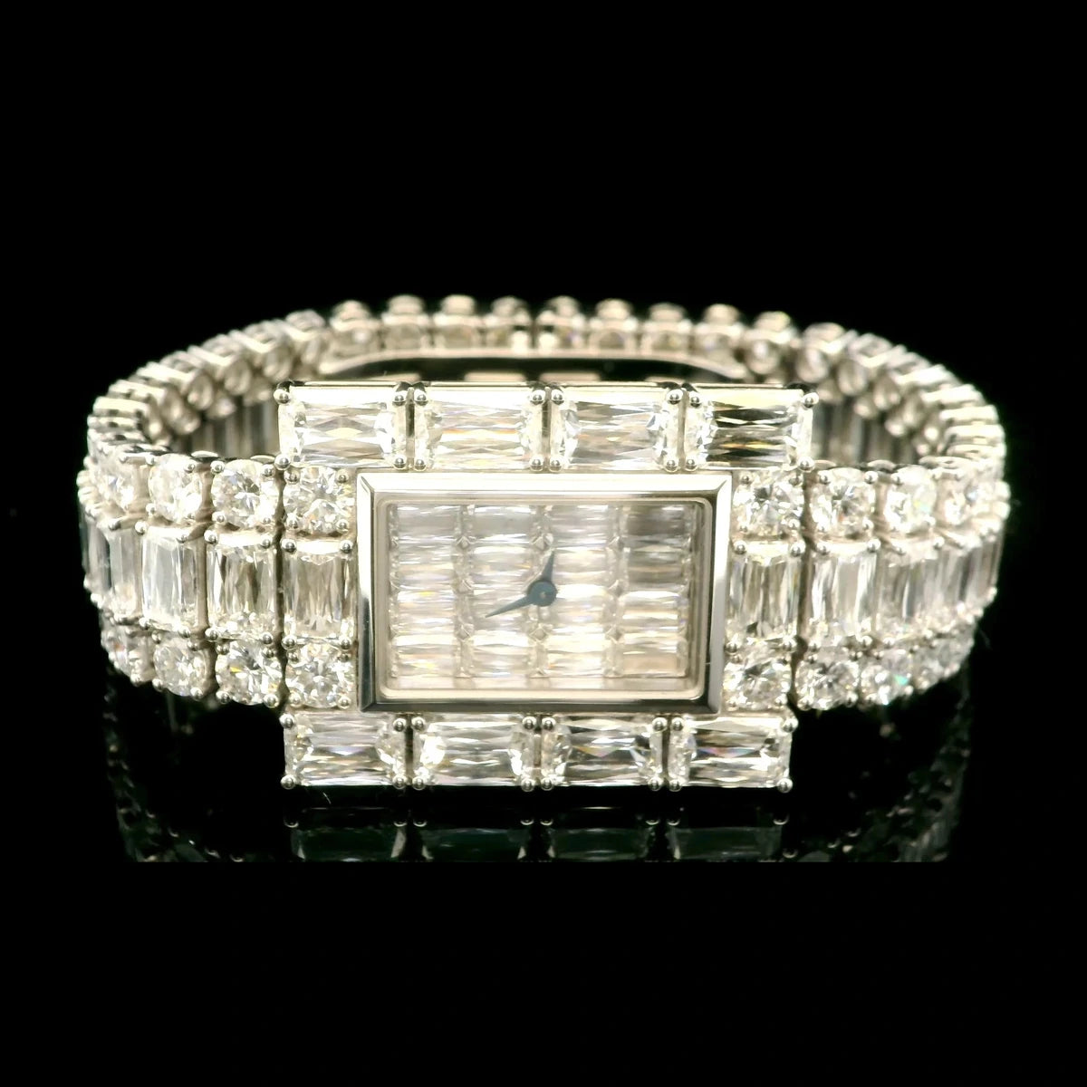 14K White Gold Emerald Cut Watch Bracelet - 14K / White Gold / 75.00 CTW
