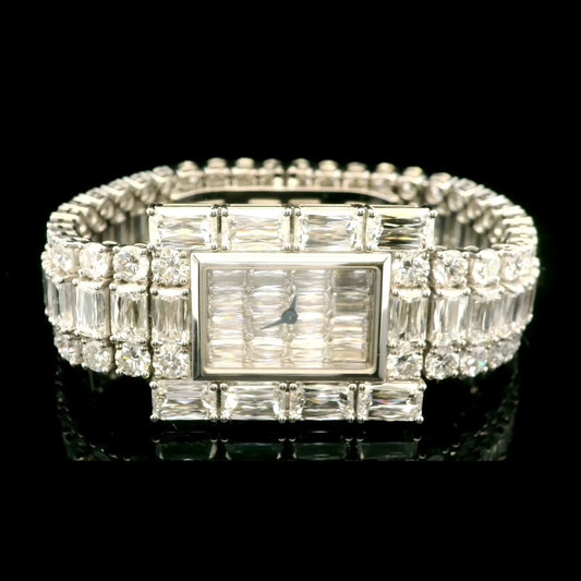 14K White Gold Emerald Cut Watch Bracelet - 14K / White Gold / 75.00 CTW