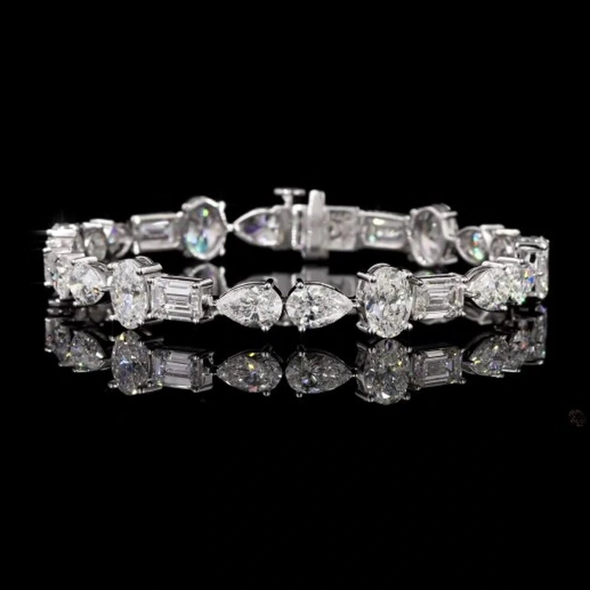 14K White Gold Fancy Shape Oval, Pear & Baguette Tennis Bracelet - 14K / White Gold / 20.00 CTW