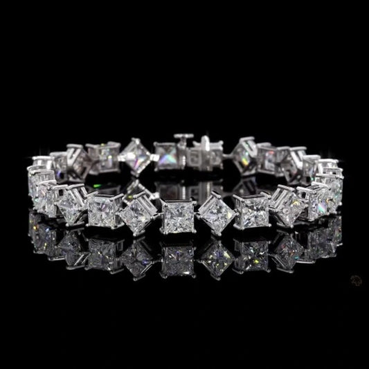 14K White Gold Princess East-West North-South Tennis Bracelet - 14K / White Gold / 23.00 CTW