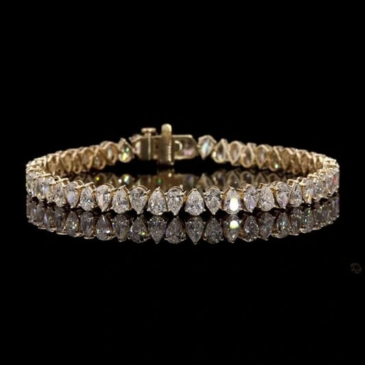 14K Yellow Gold Classic Pear Tennis Bracelet - 14K / White Gold / 8.50 CTW