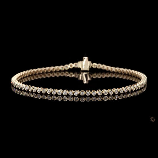 14K Yellow Gold Round Bezel Set Tennis Bracelet - 14K / White Gold / 3.00 CTW