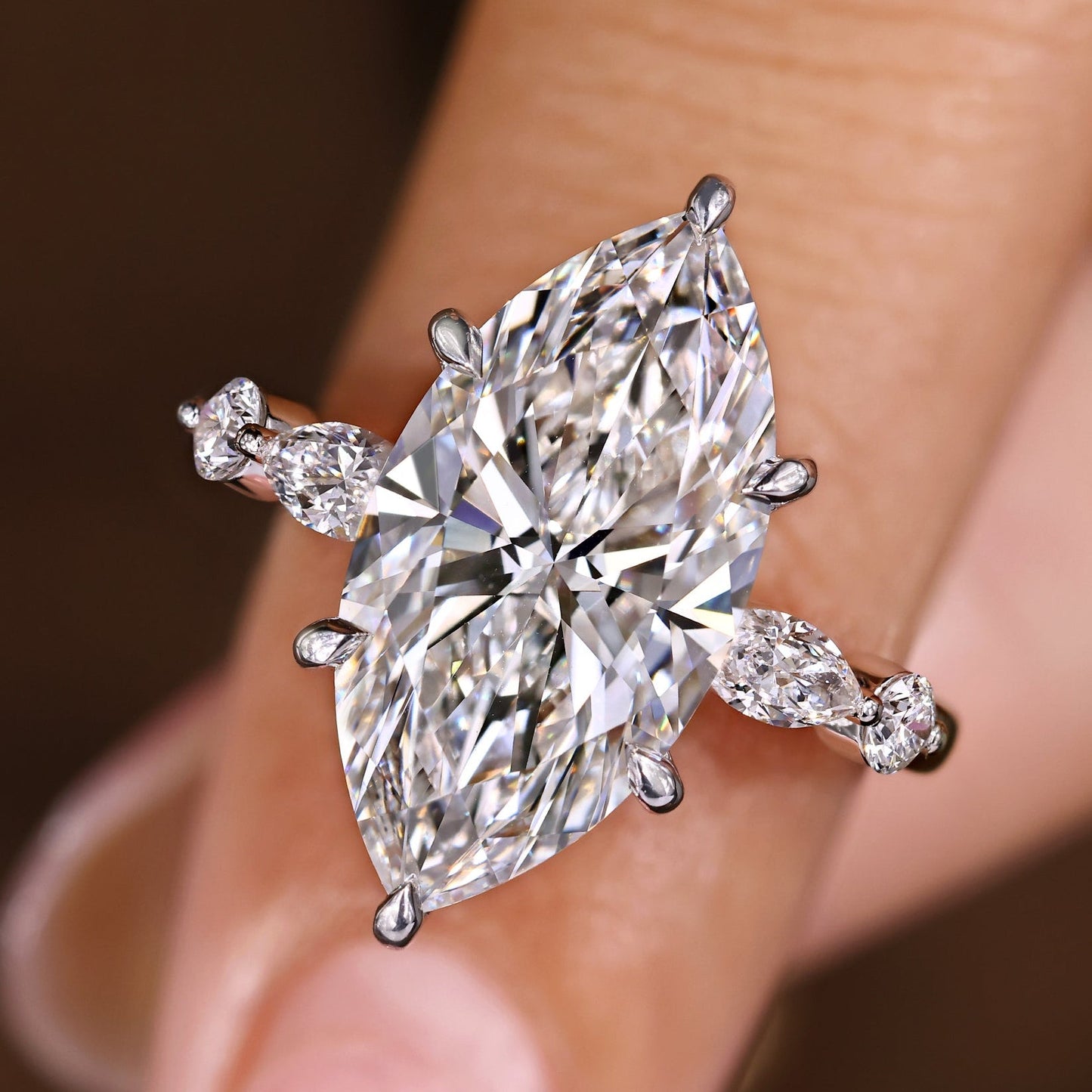 5 - 8 Carat IGI Certified Marquise Diamond Engagement Ring