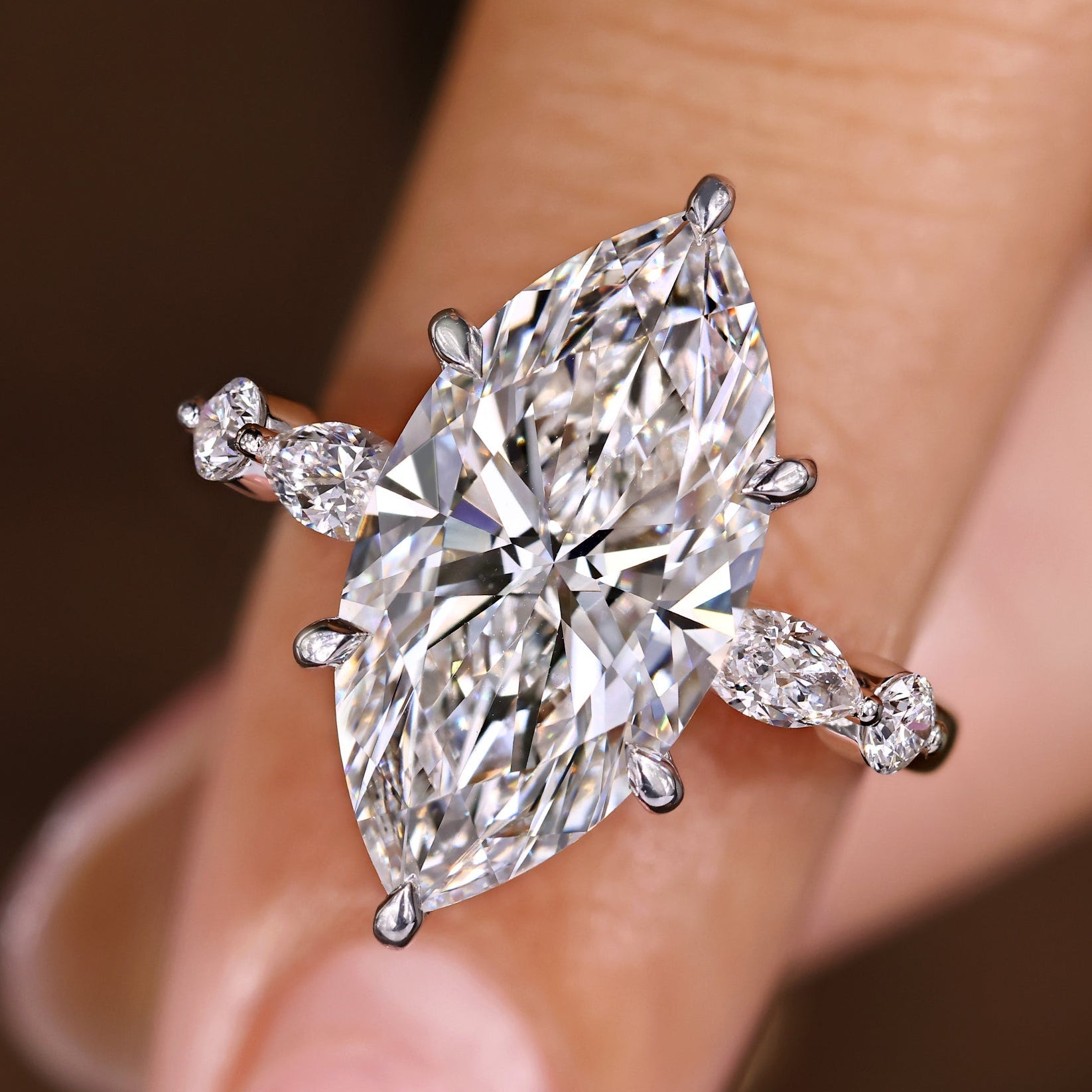 5 - 8 Carat IGI Certified Marquise Diamond Engagement Ring