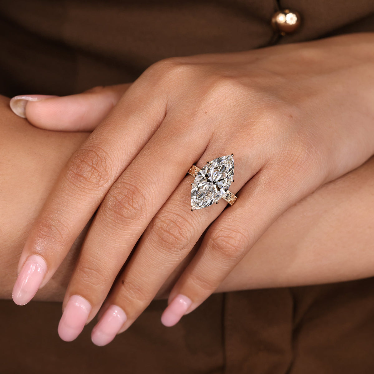IGI Certified 10-12 Carat Marquise Diamond Ring in Solitaire Style