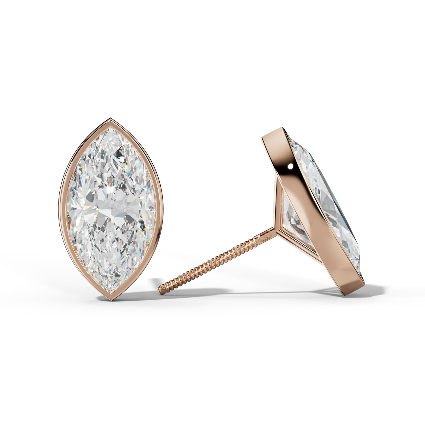 Marquise Diamond Stud Earrings With Martini Bezel Set - 1/2 - 18K Rose Gold