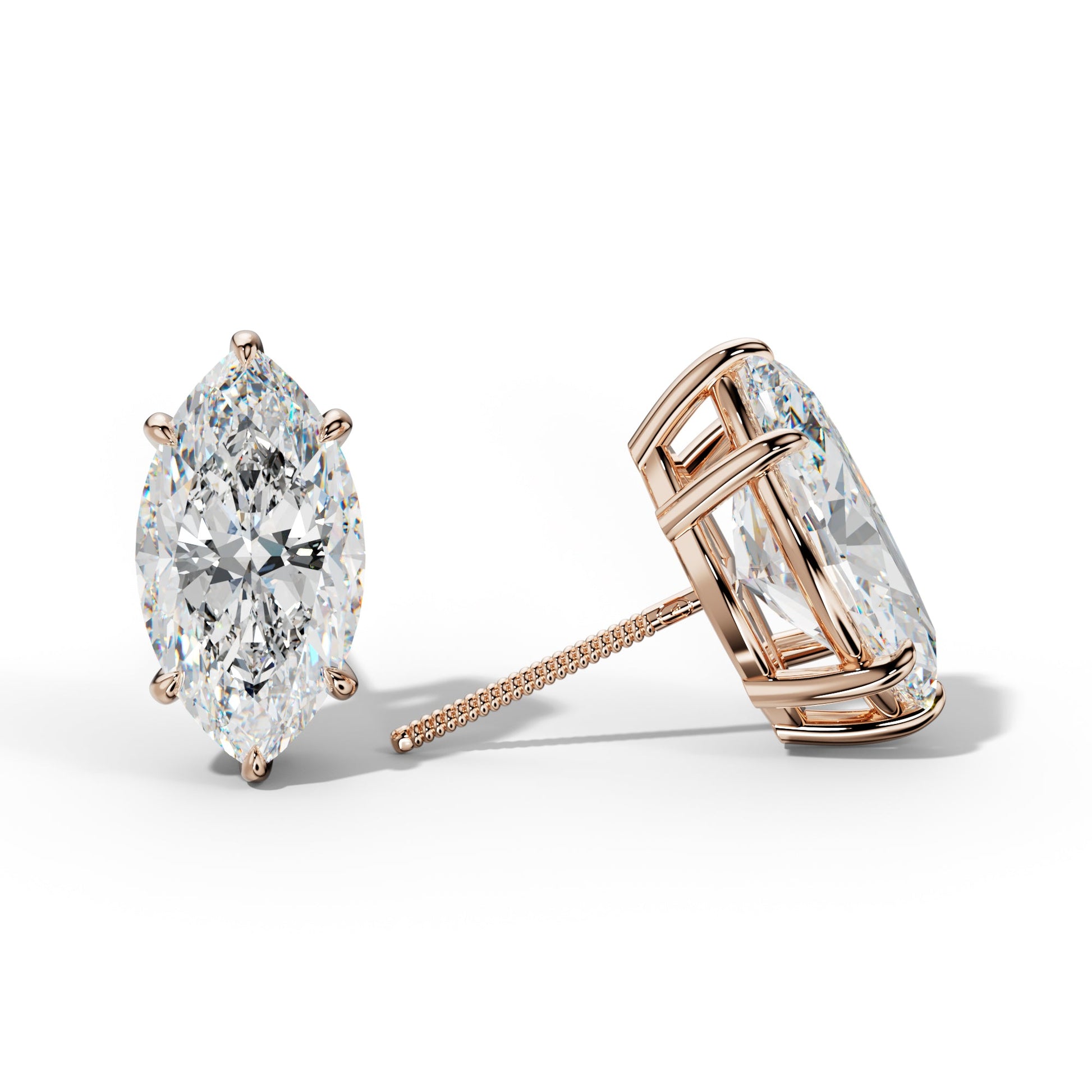 Marquise Diamond Stud Earrings With Six Prongs - 1/2 - 18K Rose Gold