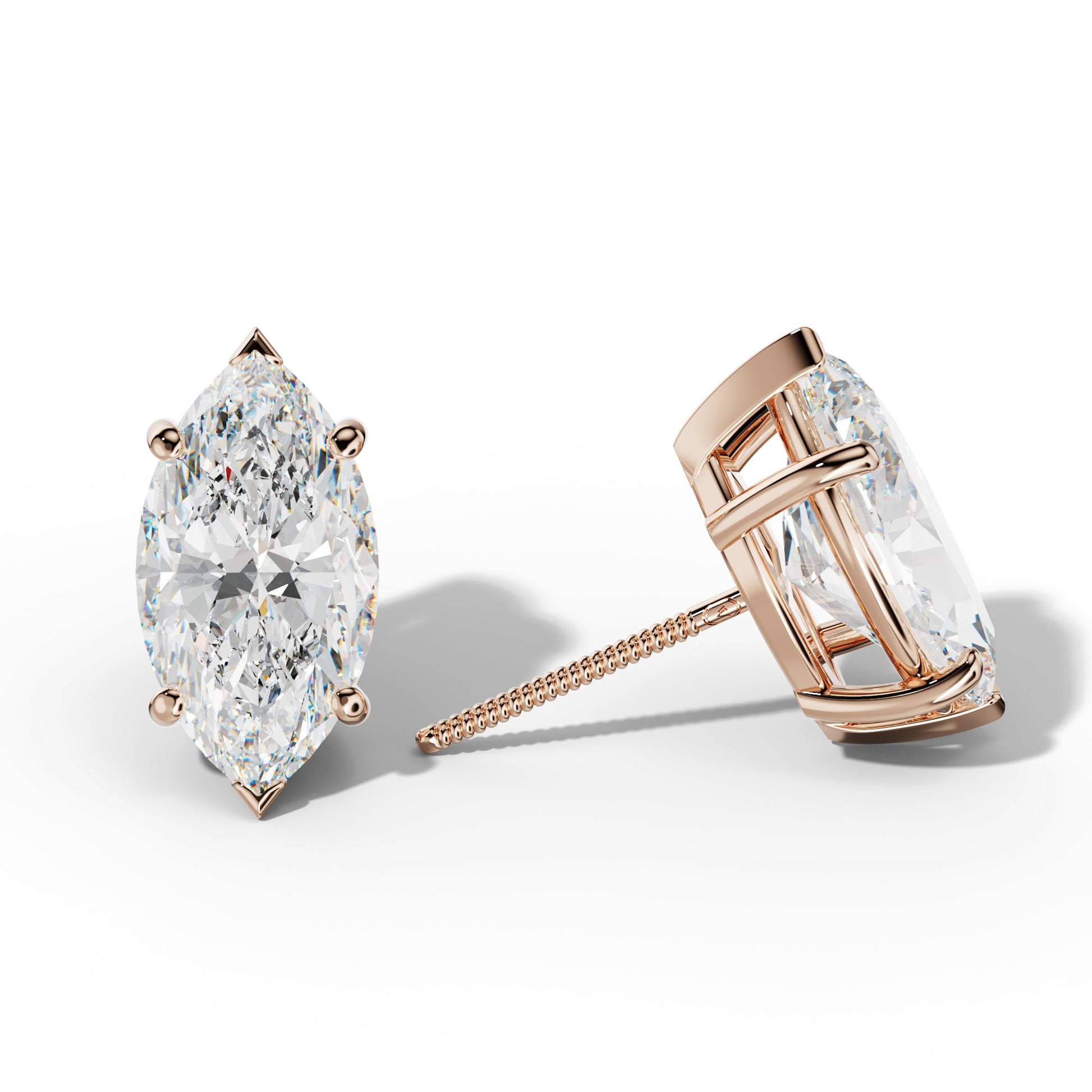Marquise Diamond Stud Earrings With Four Classic And V Prongs - 1/2 - 18K Rose Gold