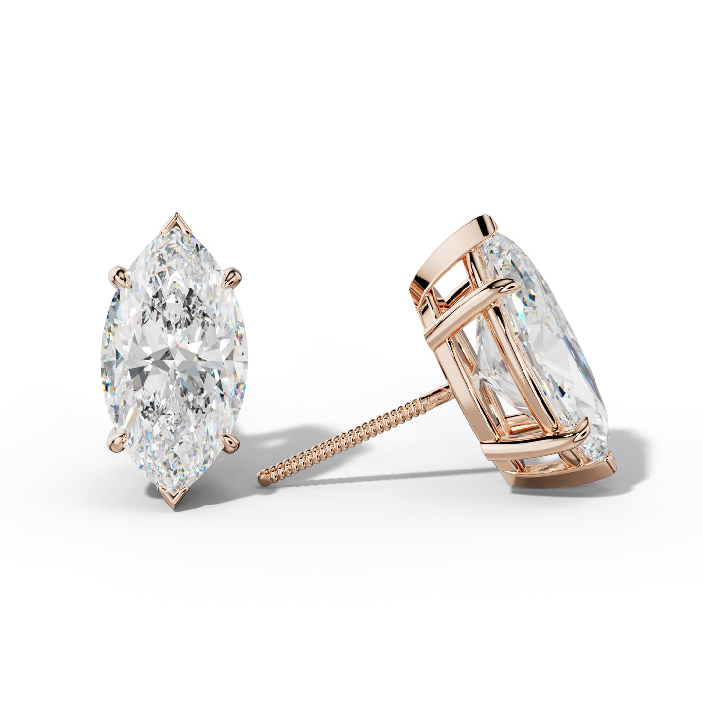 Marquise Diamond Stud Earrings With V Prong Setting - 1/2 - 18K Rose Gold