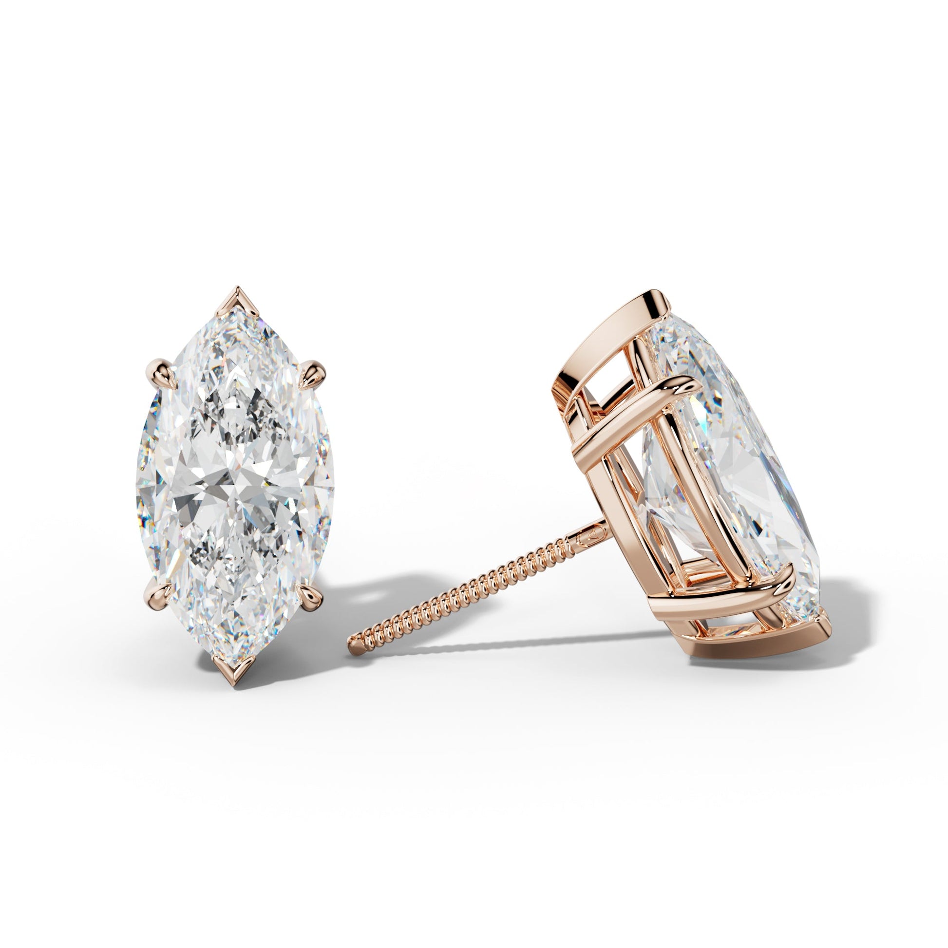 Marquise Diamond Stud Earrings With V Prong Setting - 1/2 - 18K Rose Gold